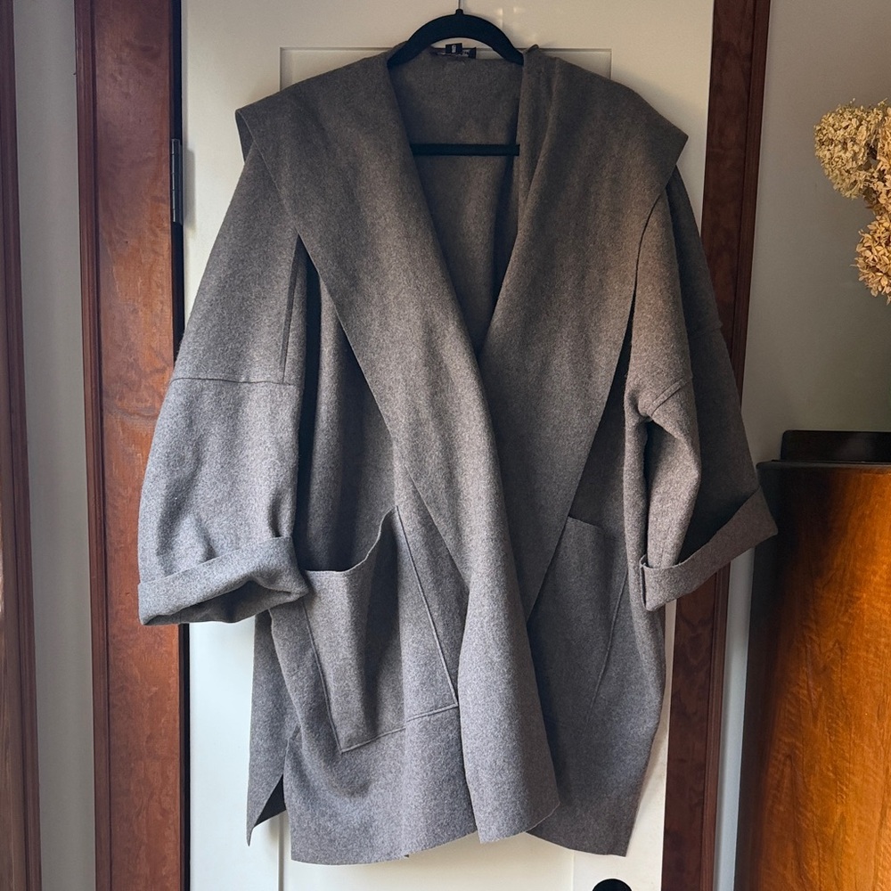 Eskander Gray/brown Wool Cashmere shawl collared cardigan jacket